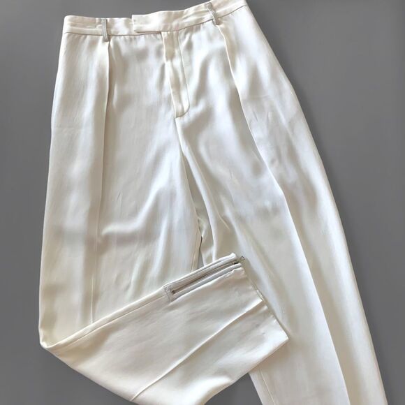 Vintage High Waisted Pleated Silk Trousers - Picture 1 of 8